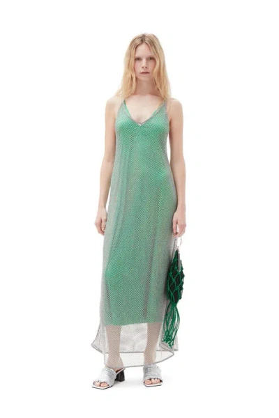 Ganni Embellished Mesh Dress In Silver