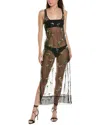 Ganni Embellished Mesh Slip Dress In Black