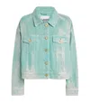 Ganni Embellished Washed Denim Jacket In Green