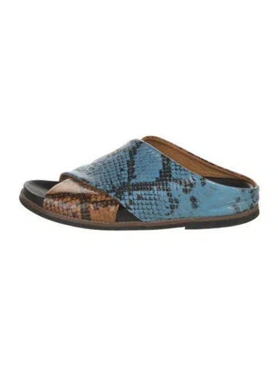Pre-owned Ganni Embossed Leather Animal Print Mules In Brown