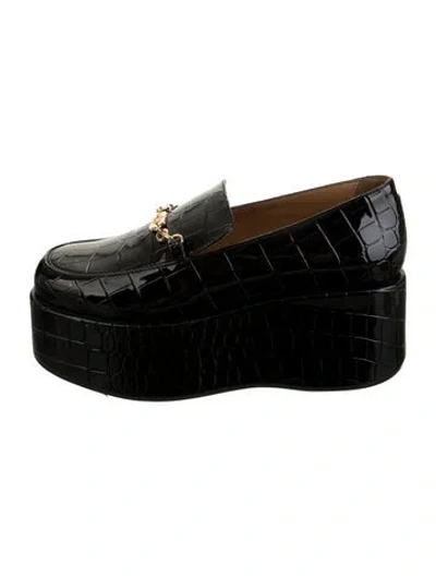 Pre-owned Ganni Embossed Leather Animal Print Pumps In Black