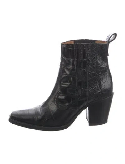 Pre-owned Ganni Embossed Leather Boots In Black