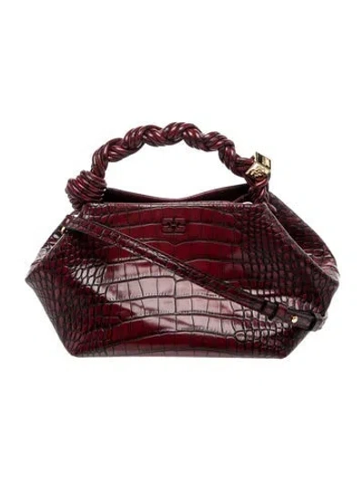 Pre-owned Ganni Embossed Leather Bou Small W/ Tags In Burgundy