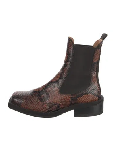 Pre-owned Ganni Embossed Leather Chelsea Boots In Brown