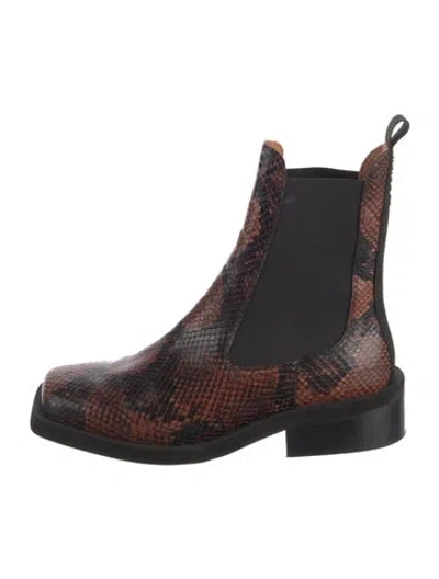 Pre-owned Ganni Embossed Leather Chelsea Boots In Brown