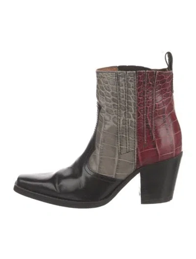 Pre-owned Ganni Embossed Leather Colorblock Pattern Boots In Multi
