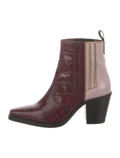 Pre-owned Ganni Embossed Leather Colorblock Pattern Chelsea Boots In Burgundy