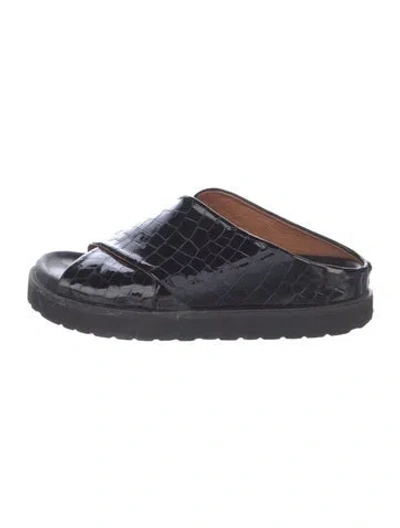 Pre-owned Ganni Embossed Leather Espadrilles In Black