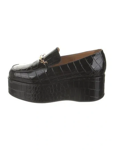Pre-owned Ganni Embossed Leather Loafers In Black