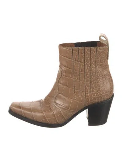 Pre-owned Ganni Embossed Leather Patterned Western Boots In Neutral