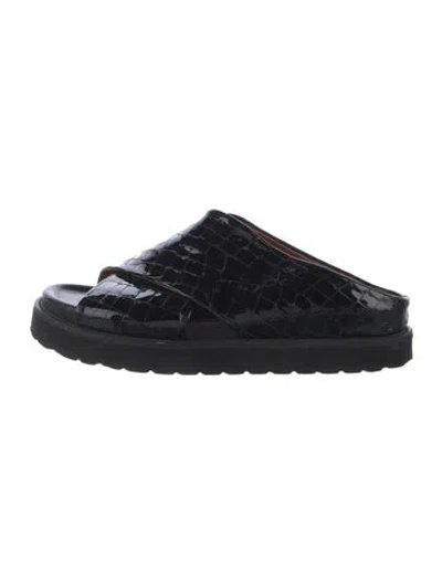 Pre-owned Ganni Embossed Leather Slides In Black