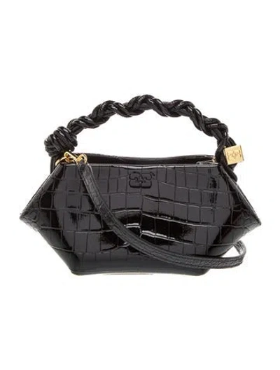 Pre-owned Ganni Embossed Leather Top Handle Bag In Black