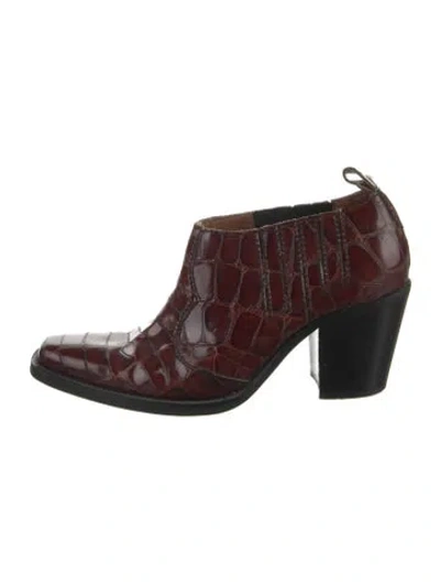 Pre-owned Ganni Embossed Leather Western Boots In Brown