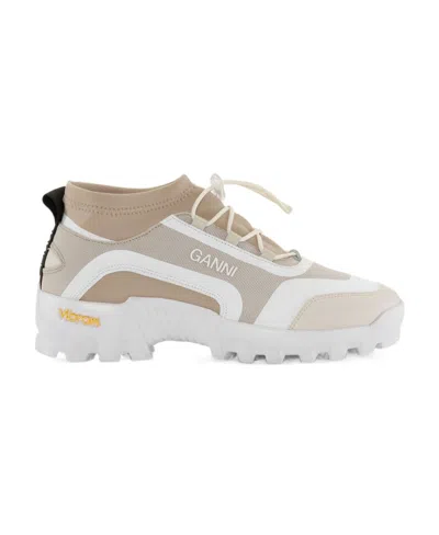 Ganni Embossed-logo Panelled-design Sneakers In White