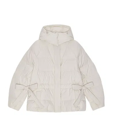 Ganni Embossed Logo Puffer Jacket In White