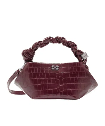 Ganni Mini Bou Bag In Burgundy Crocodile Effect