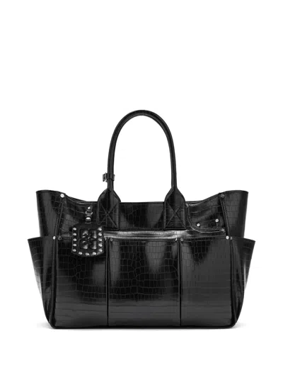 Ganni Embossed Studded Tote Bag In Black