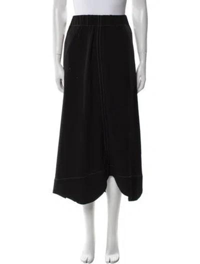 Pre-owned Ganni Embroidered Accent Midi Length Skirt In Black