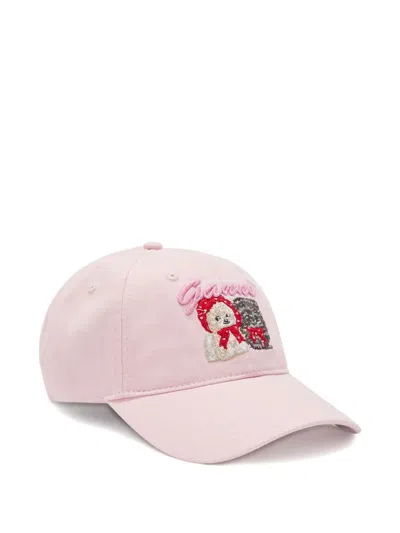 Ganni Embroidered-bear Baseball Cap In Pink