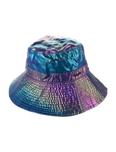 Pre-owned Ganni Embroidered Bucket Hat In Blue