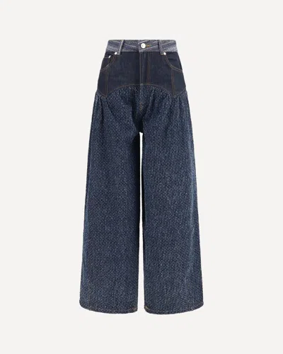 Ganni Embroidered Corset Balloon Jeans In Blue