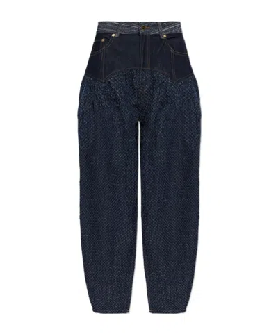 Ganni Embroidered Corset Balloon Jeans In Blue
