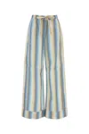 Ganni Striped Cotton Lounge Trousers With Elastic Waistband In White