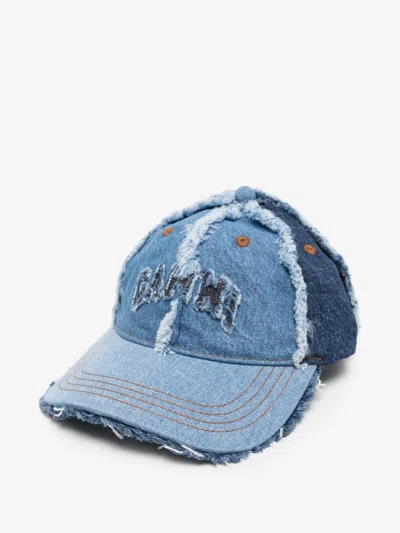 Ganni Embroidered Curved-brim Cotton Cap With Adjustable Strap In Blu