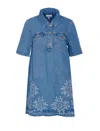 Ganni Denim Dress With Embroidered Hem And Pockets