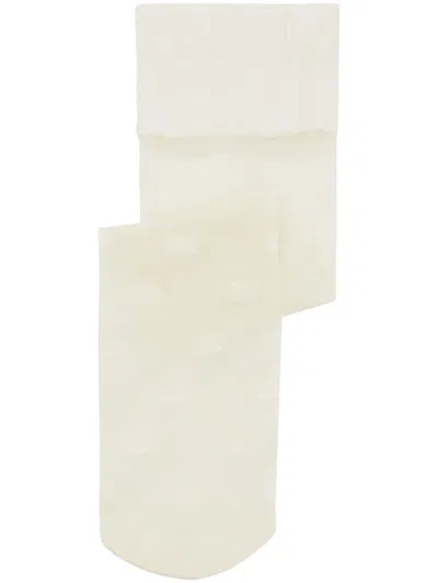 Ganni Embroidered-design Semi-sheer Socks In White