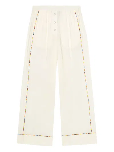 Ganni Embroidered Drawstring Trousers In Neutral