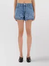 Ganni Embroidered Frayed Hem Shorts With Pockets And Loops