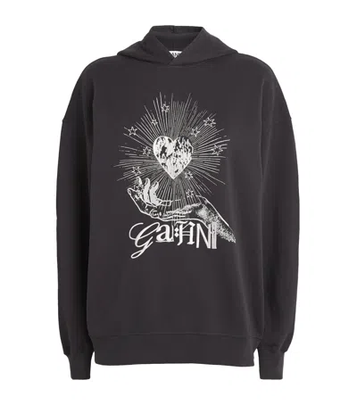 Ganni Isoli Heart Hooded Sweatshirt In Grey