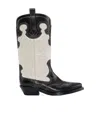 Ganni Mid Shaft Embroidered Western Boots Bicolor Black/egret In Black