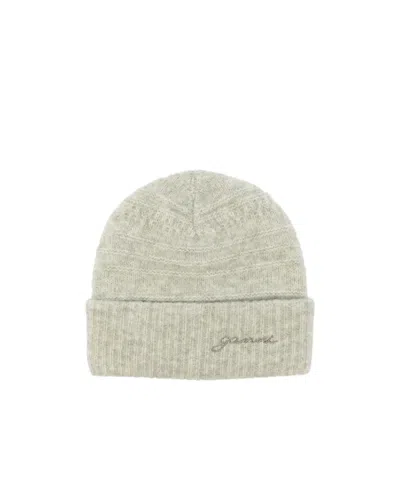 Ganni Logo-embroidered Knitted Beanie In Aqua