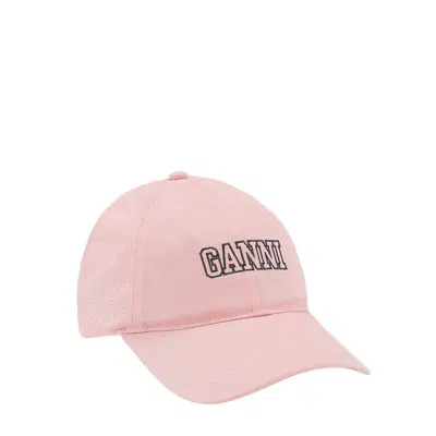 Ganni Embroidered Logo Cap In Pink