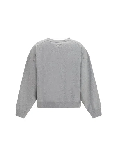 Ganni Embroidered Logo Crewneck Sweatshirt In Gray