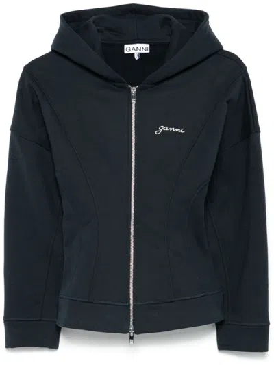 Ganni Embroidered-logo Jacket In Navy