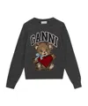 Ganni Wool Graphic Bear Crewneck Sweater In Black