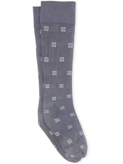Ganni Embroidered-logo Socks In Grey