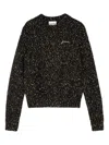 Ganni Embroidered-logo Speckled Sweater In Black