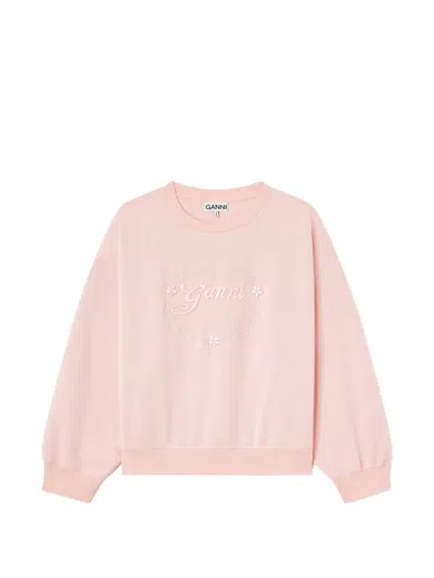 Ganni Embroidered Logo Sweatshirt In Pink