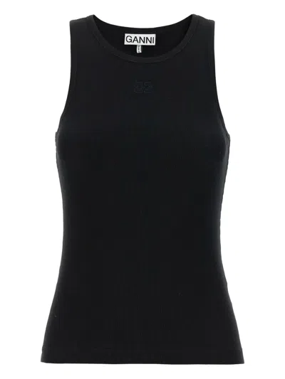Ganni Embroidered-logo Top In Black