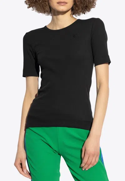 Ganni Embroidered Logo T-shirt In Black