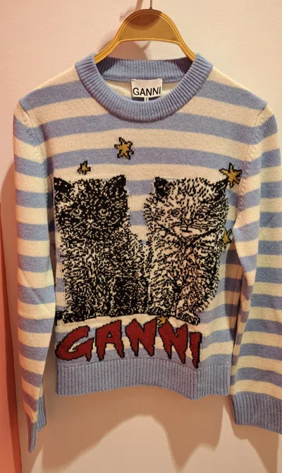 GANNI GANNI STRIPED GRAPHIC CAT JUMPER