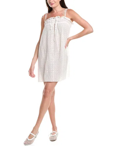 Ganni Embroidered Mini Dress In White
