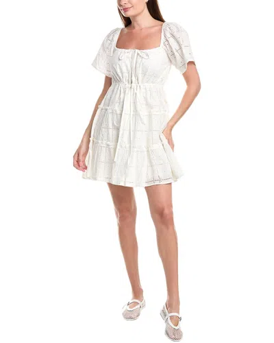 Ganni Embroidered Mini Dress In White