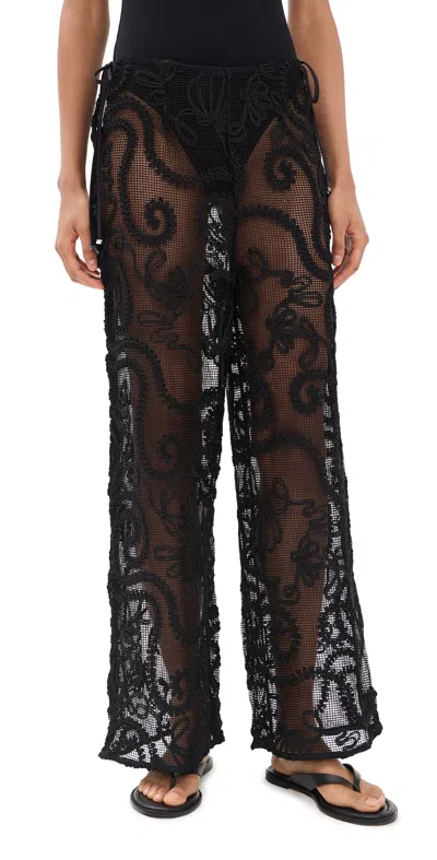 Ganni Embroidered Net Tie Trousers Black In Multi