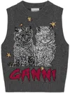 Ganni Logo Intarsia Wool-blend Sweater Vest In Grey