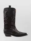 Ganni Embroidered Snakeskin Western Boots With Low Block Heel